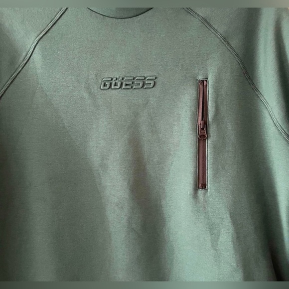 Green Long Sleeve Zip Front Guess Crewneck Sweater - Picture 3 of 7